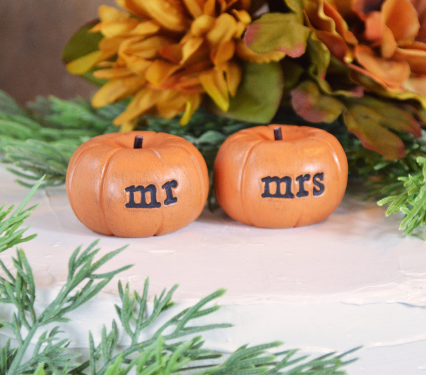 Pumpkins Wedding cake topper...orange mr mrs pumpkins for wedding cakes / FREE SHIPPING