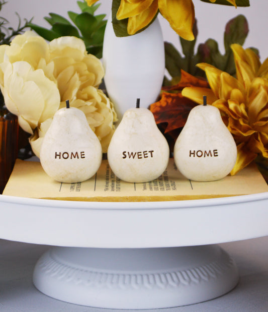3 rustic white home sweet home pears / FREE SHIPPING