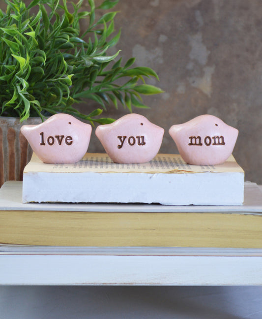 Gift for mom / 3 pink love you mom birds / FREE SHIPPING