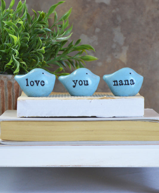 Gift for nana / 3 blue love you nana birds / FREE SHIPPING