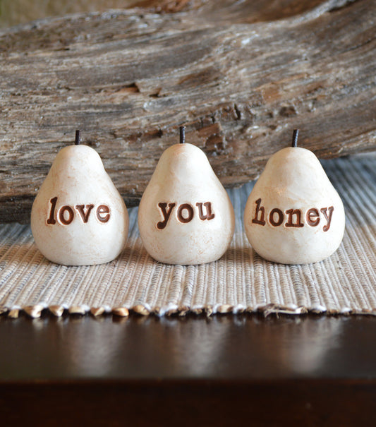 Rustic white love you honey pears / FREE SHIPPING