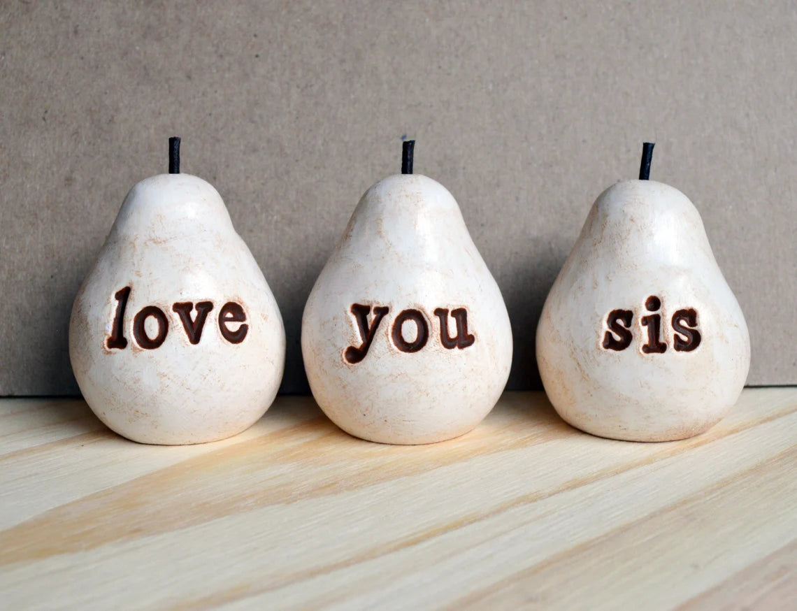 Rustic white love you sis pears / FREE SHIPPING
