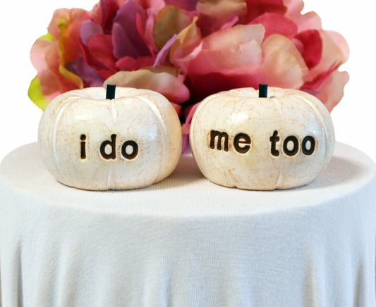 Fall Autumn Wedding cake topper / vintage white "i do, me too" pumpkins / fall and autumn decor / FREE SHIPPING