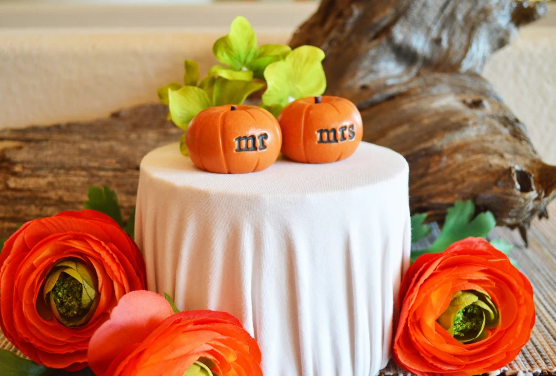 Pumpkins Wedding cake topper...orange mr mrs pumpkins for wedding cakes / FREE SHIPPING