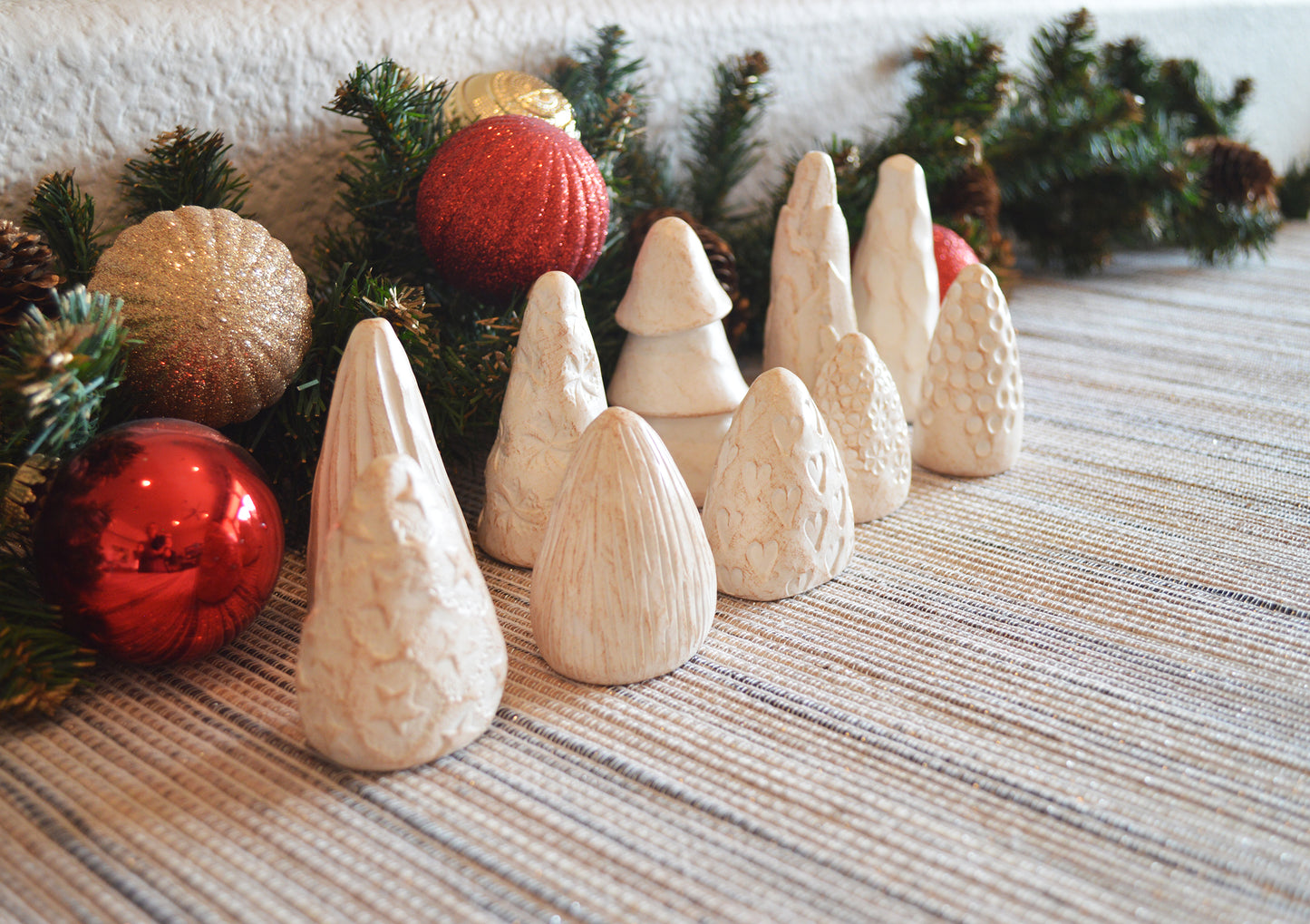 Set of 10 mini Christmas trees / terrarium desk bookshelf decor / gift for family friends / small abstract clay Xmas trees decoration