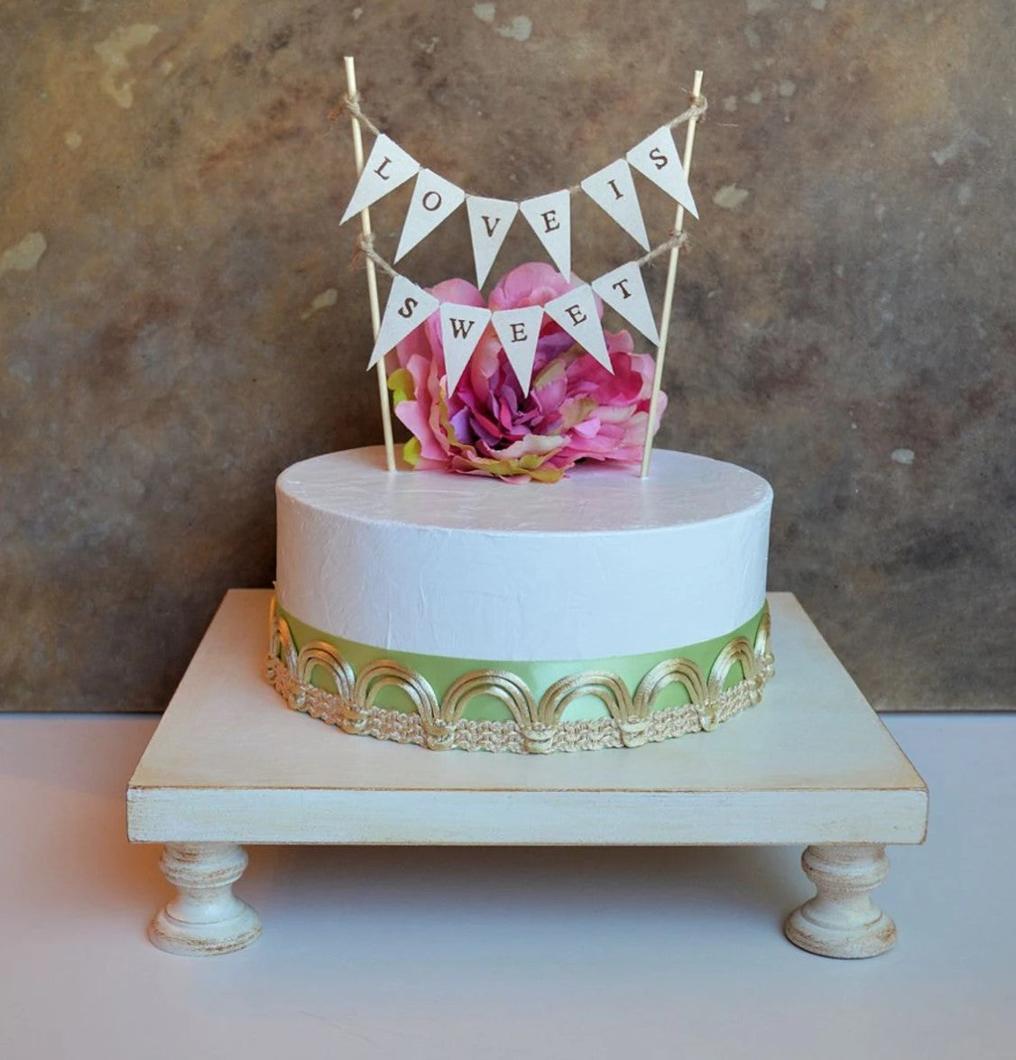 Cake stand cupcake stand, dessert table decor... 14" square wedding cake pedestal, Rustic vintage white color