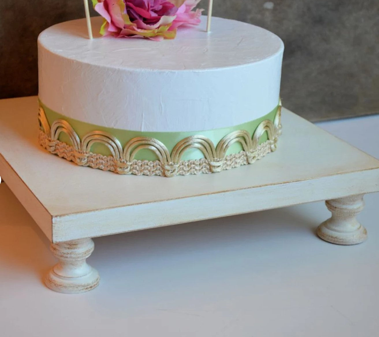 Cake stand cupcake stand, dessert table serving decor... 18" square wedding cake pedestal, rustic vintage white color