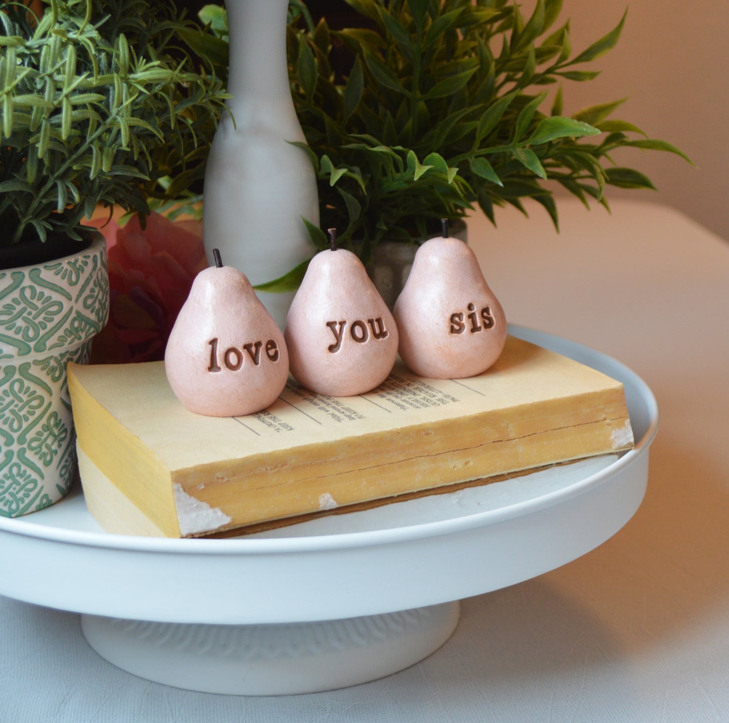 3 rustic pink love you sis pears / FREE SHIPPING