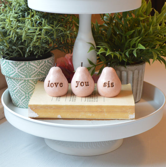 3 rustic pink love you sis pears / FREE SHIPPING