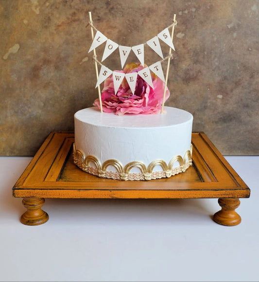 Cake stand cupcake stand ... 14" square wedding cake pedestal, vintage mustard color