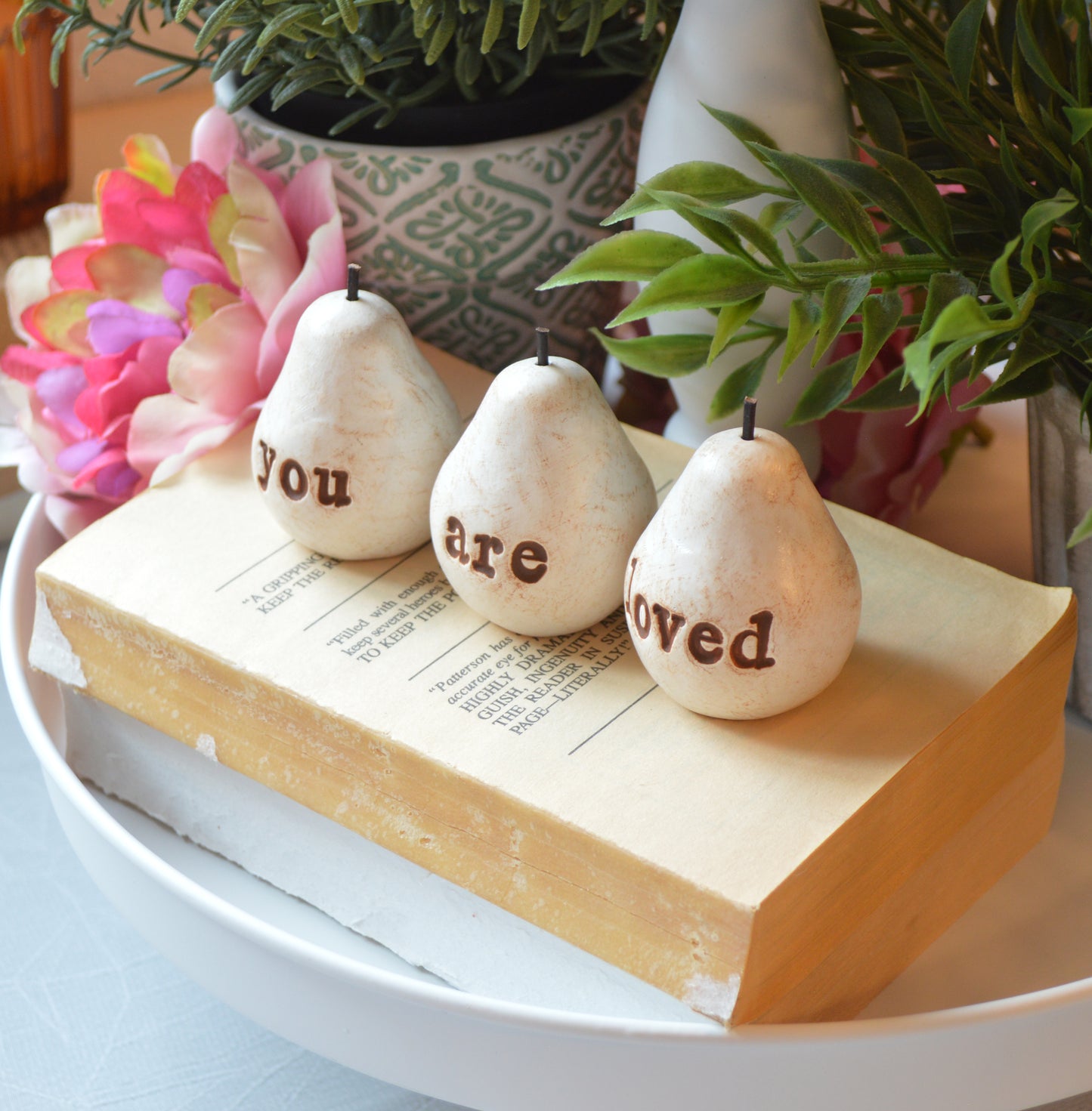 Rustic white you are loved pears / FREE SHIPPING