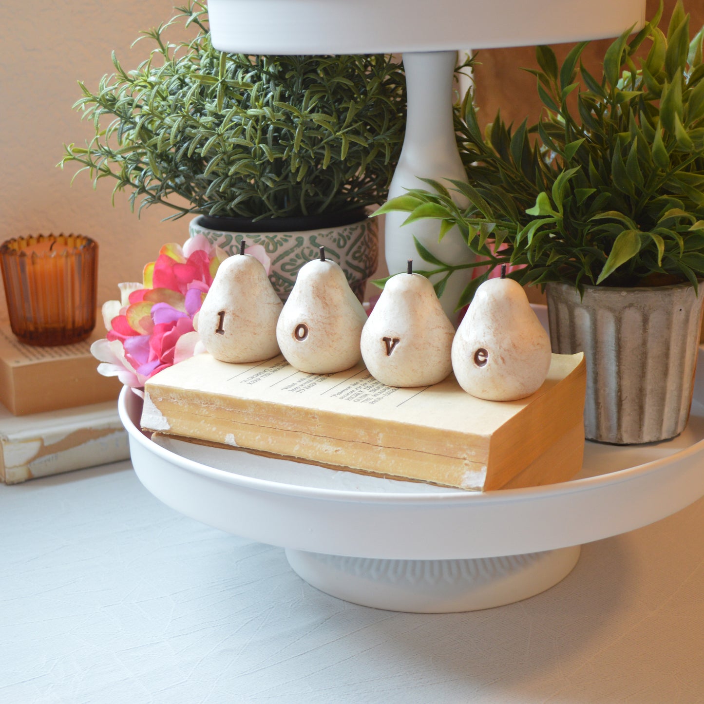 Vintage white LOVE pears / FREE SHIPPING