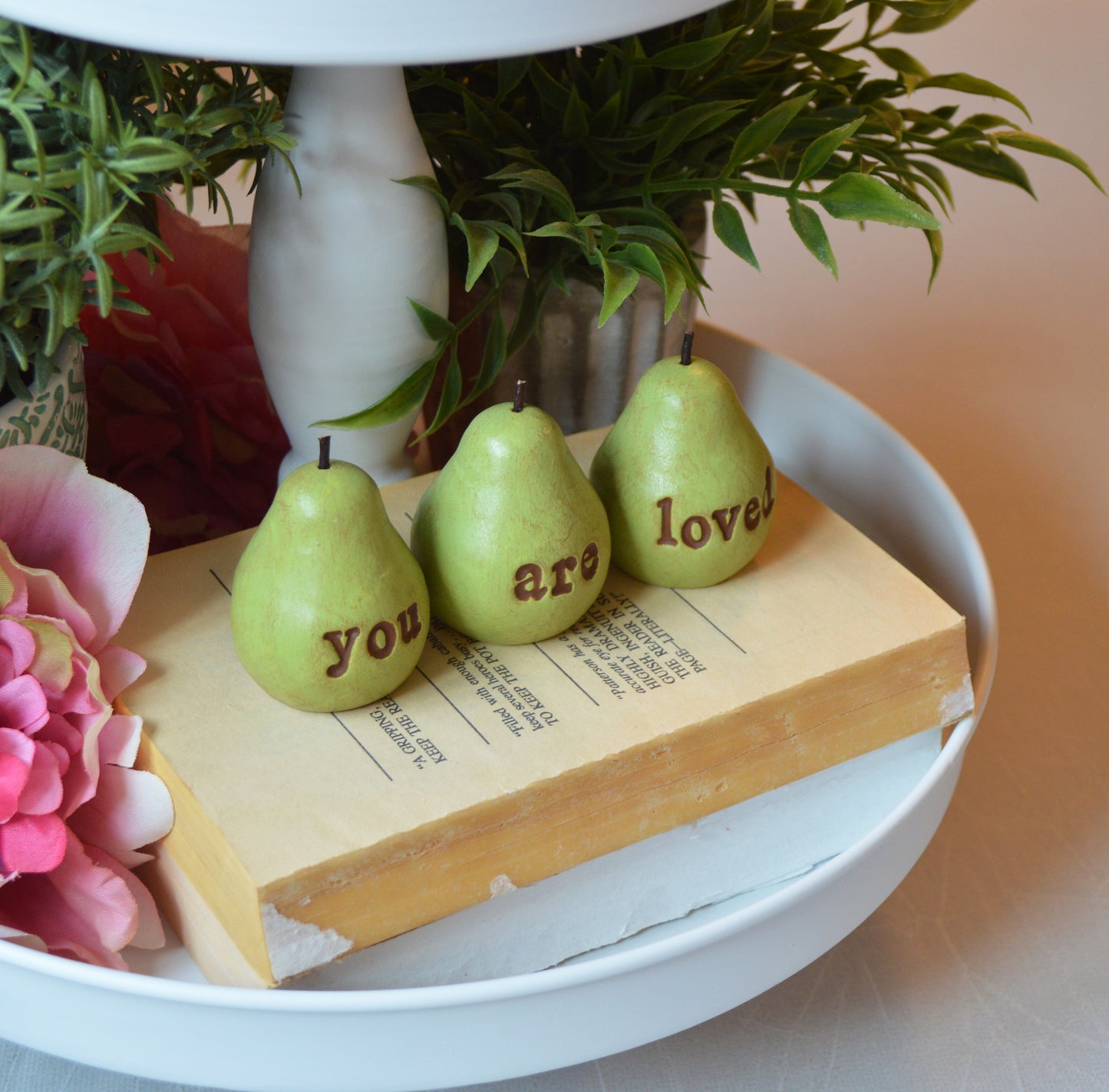 3 rustic green you are loved pears / FREE SHIPPING