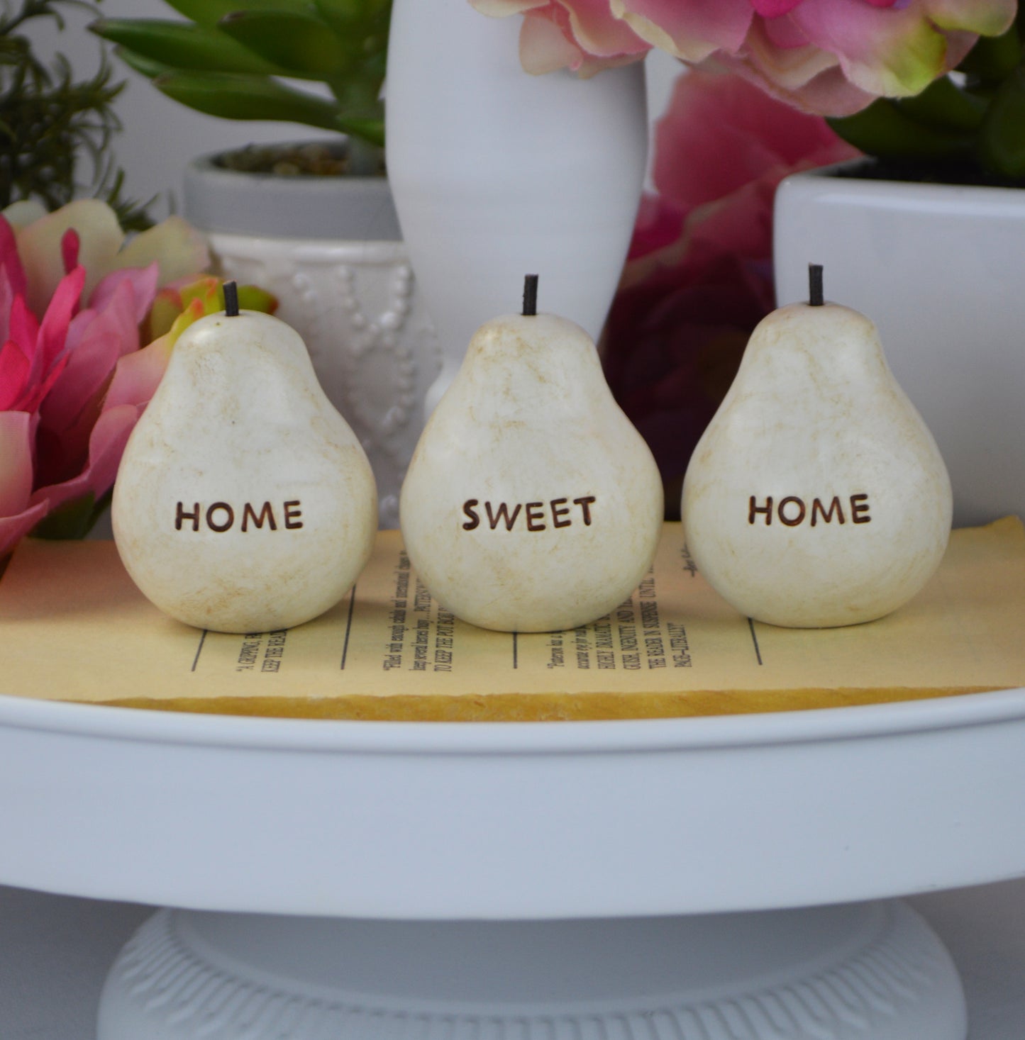3 rustic white home sweet home pears
