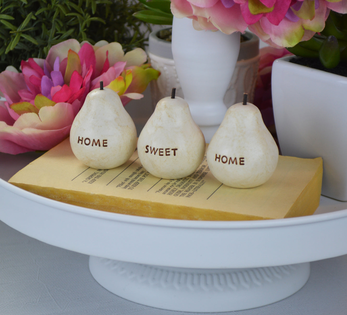 3 rustic white home sweet home pears / FREE SHIPPING