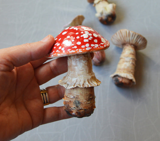Realistic red cap mushroom "Amanita Muscaria" decor art object