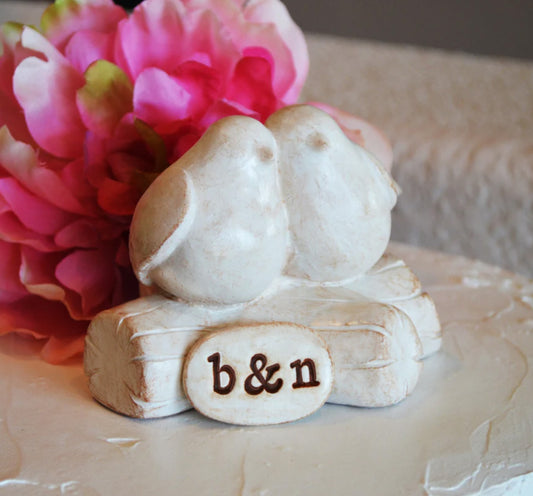 Lovebirds snuggling wedding cake topper / bride groom / personalized with your initials / custom bespoke wedding anniversary gift