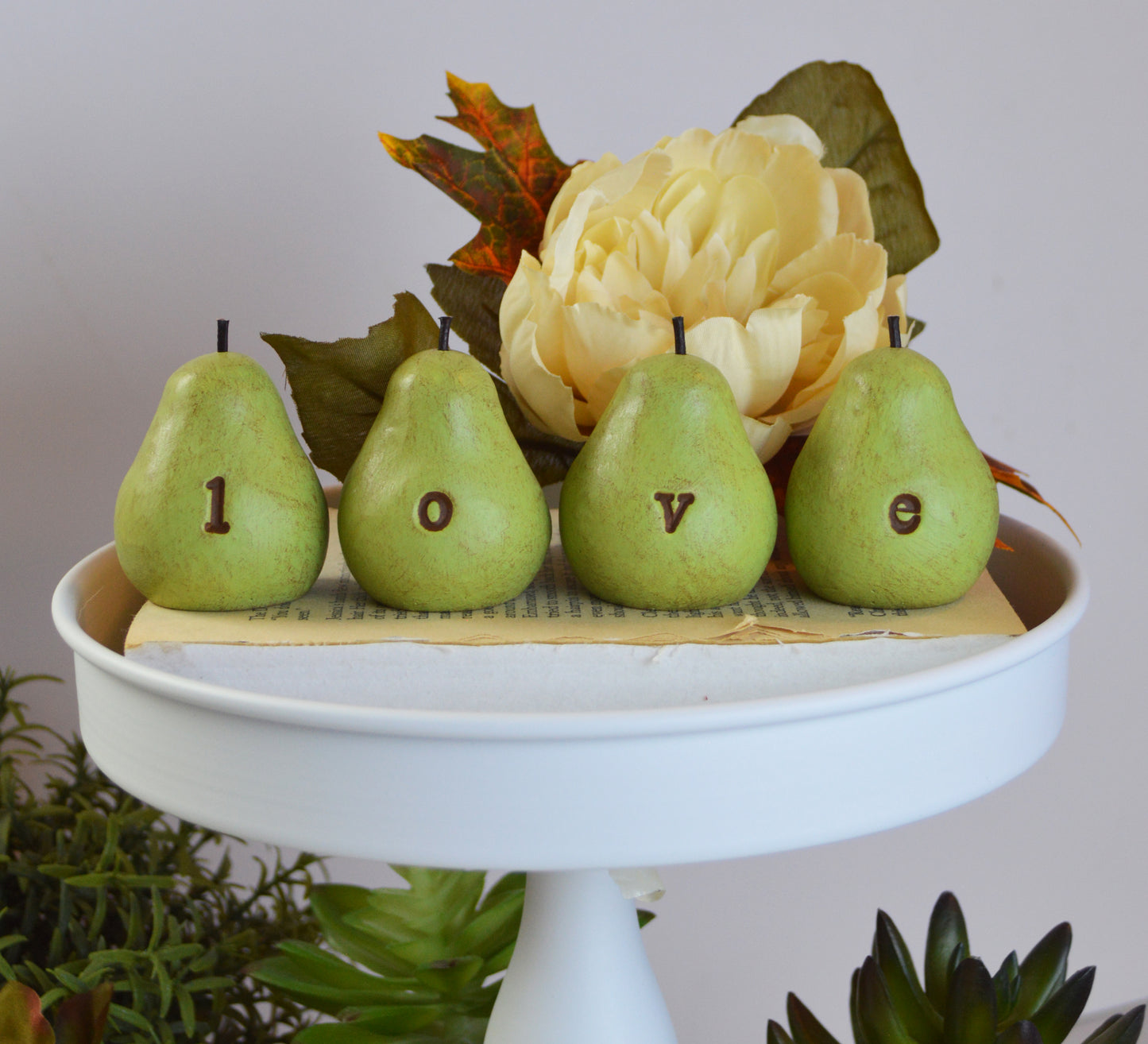Vintage green LOVE pears / FREE SHIPPING