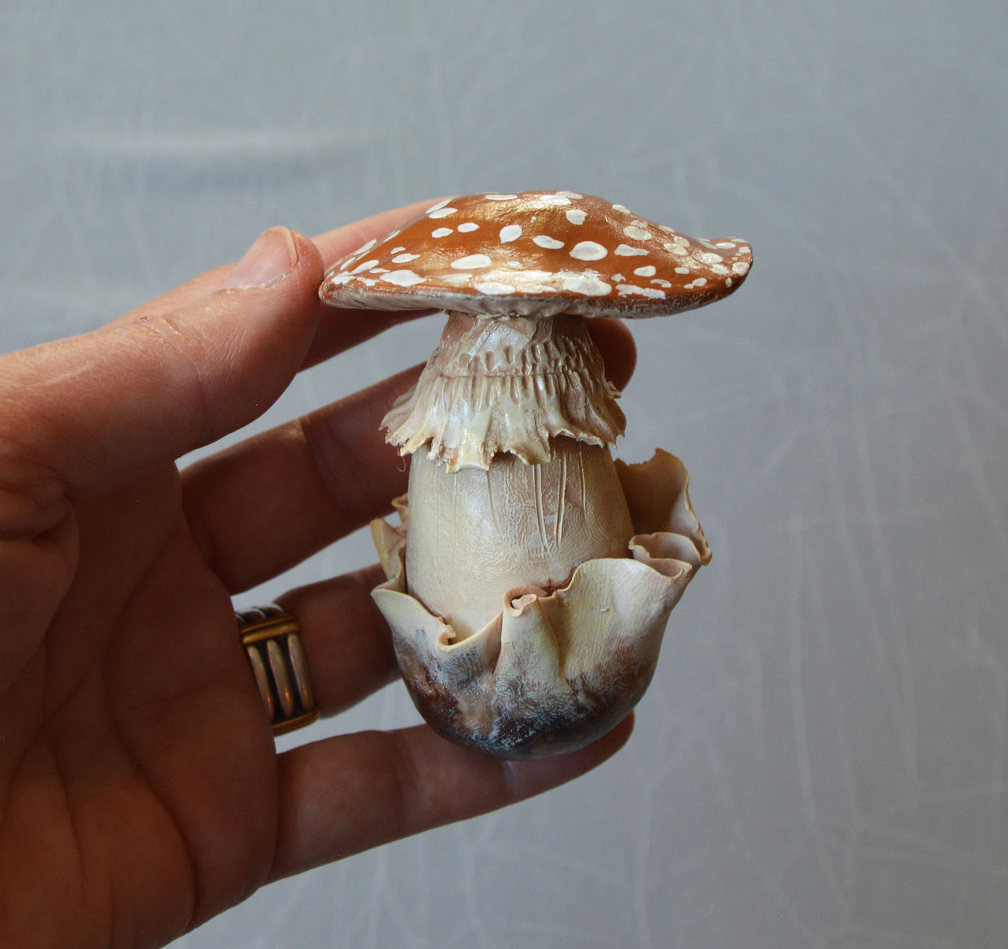 Realistic brown cap mushroom "Amanita Muscaria" decor art object