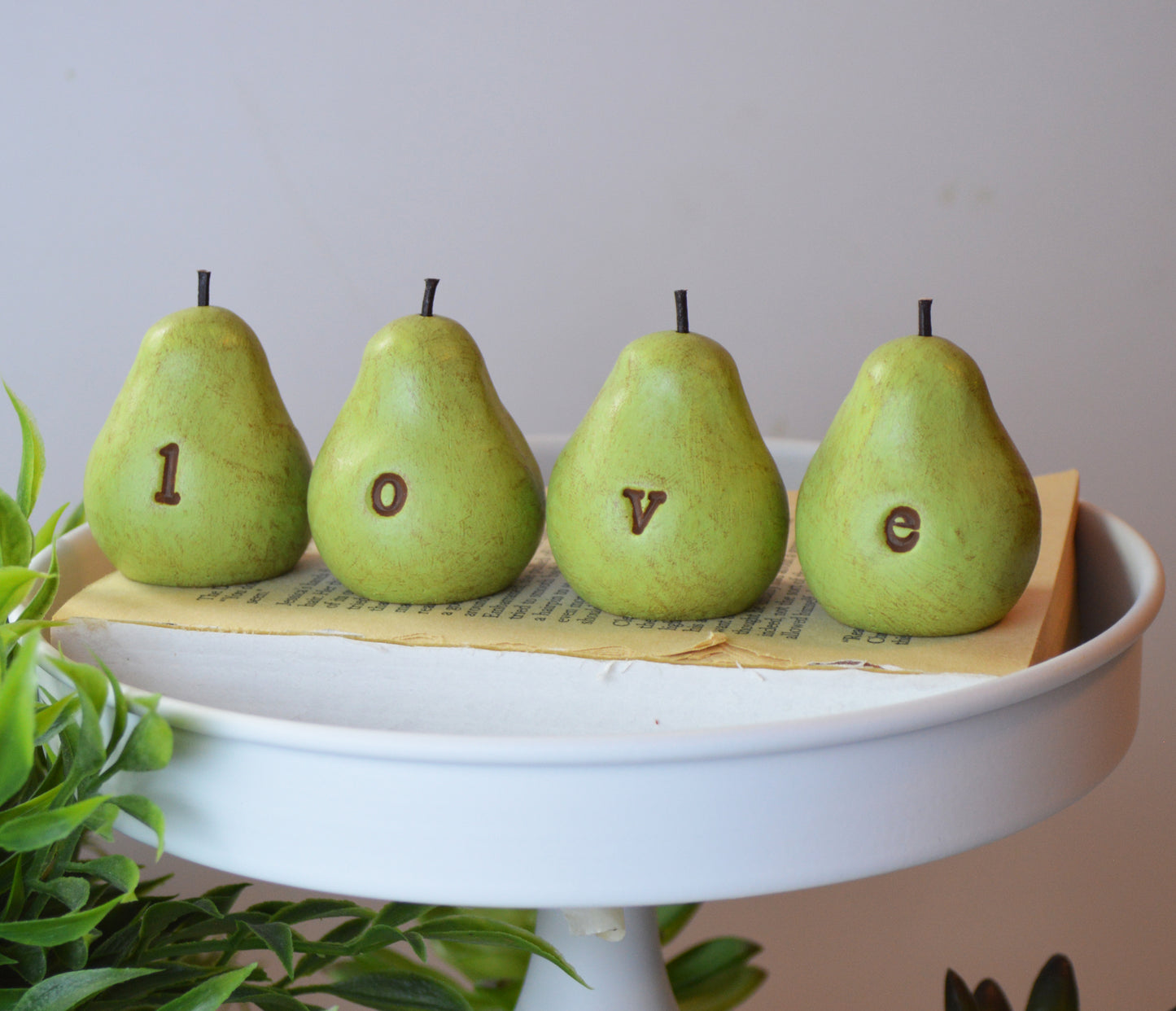 Vintage green LOVE pears / FREE SHIPPING