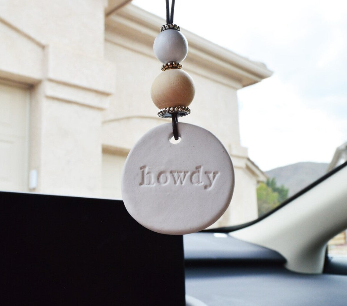 Essential oil diffuser car charm for your ride, gift for friend/ Hippie boho Rear view mirror ornament decor / ~~ howdy ~~