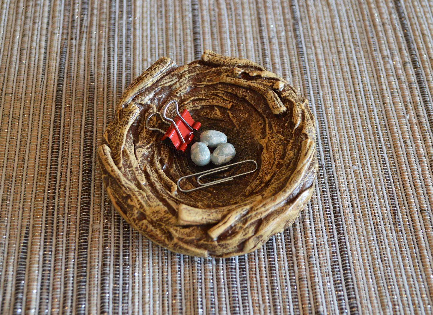 Bird nest dish, clay nest with blue eggs robin nest trinket mini dish plate bowl, unique Spring Summer gift Easter tiered tray decor
