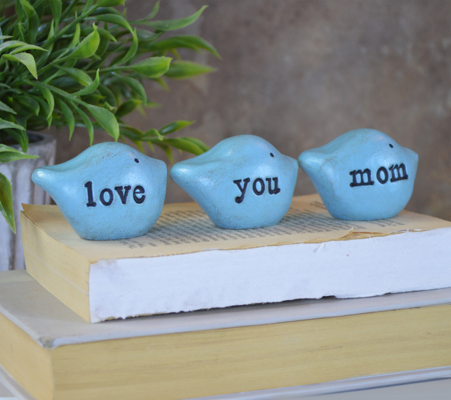 Gift for mom / 3 blue love you mom birds / FREE SHIPPING