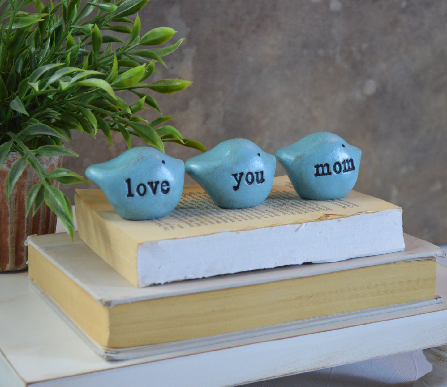 Gift for mom / 3 blue love you mom birds / FREE SHIPPING