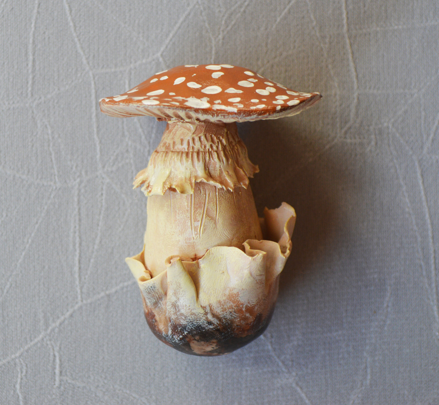 Realistic brown cap mushroom "Amanita Muscaria" decor art object