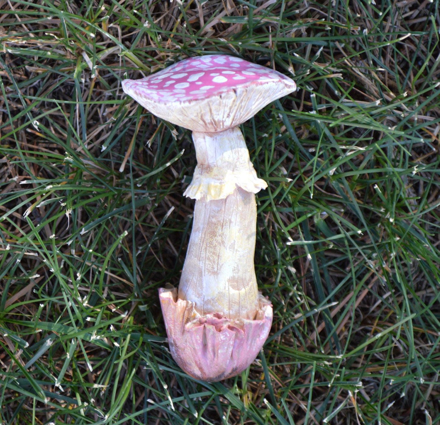 Realistic pink cap mushroom "Amanita Muscaria" decor art object