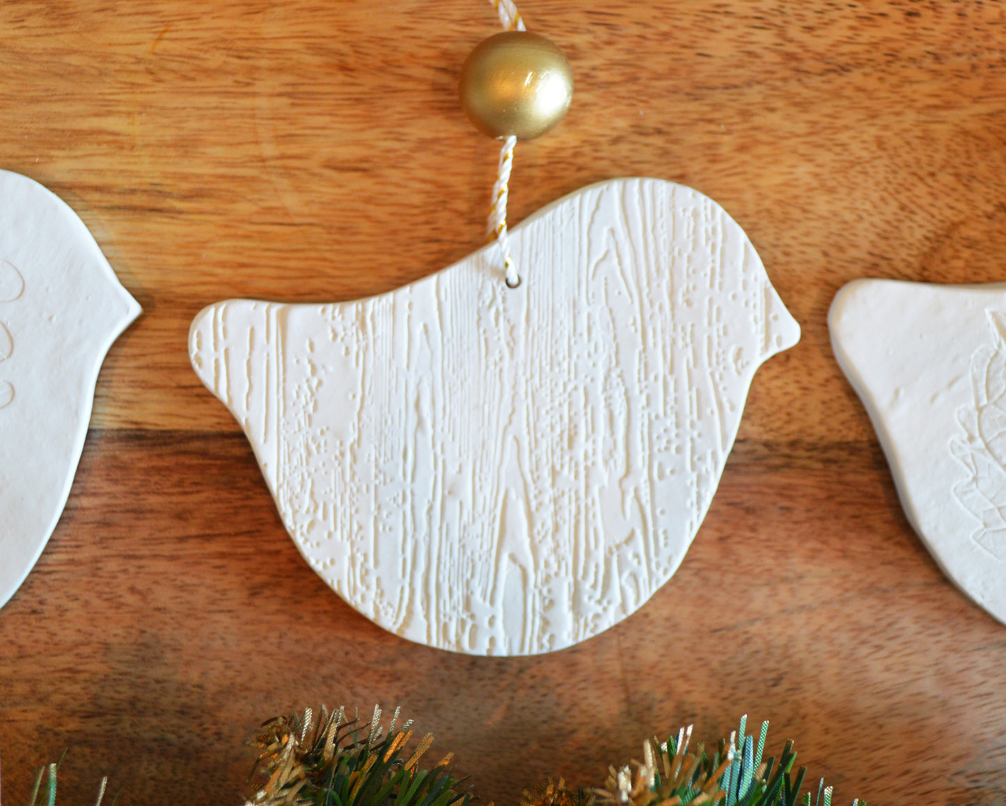 3 pure white bird shaped ornaments