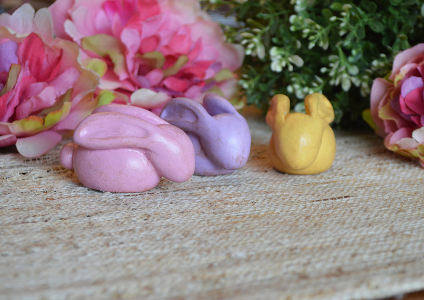 Easter bunnies / 3 pastel Easter Pascua decorations, dinner table decor for Spring Holiday / cute small handmade Easter gift hostess gifts