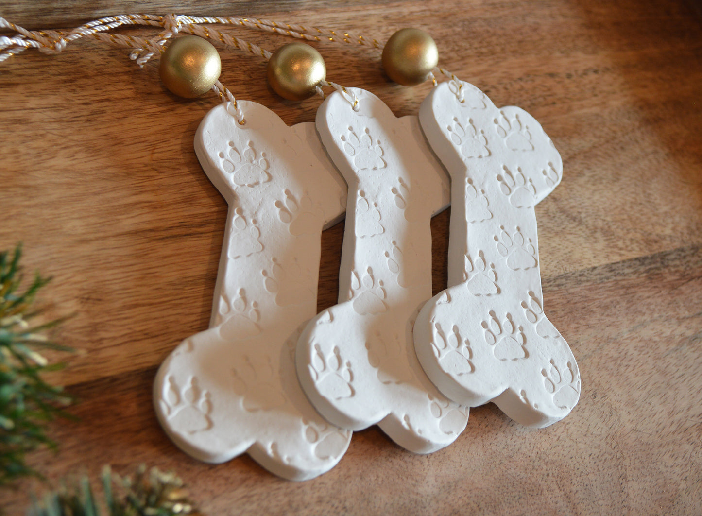3 dog bone shapes ornaments