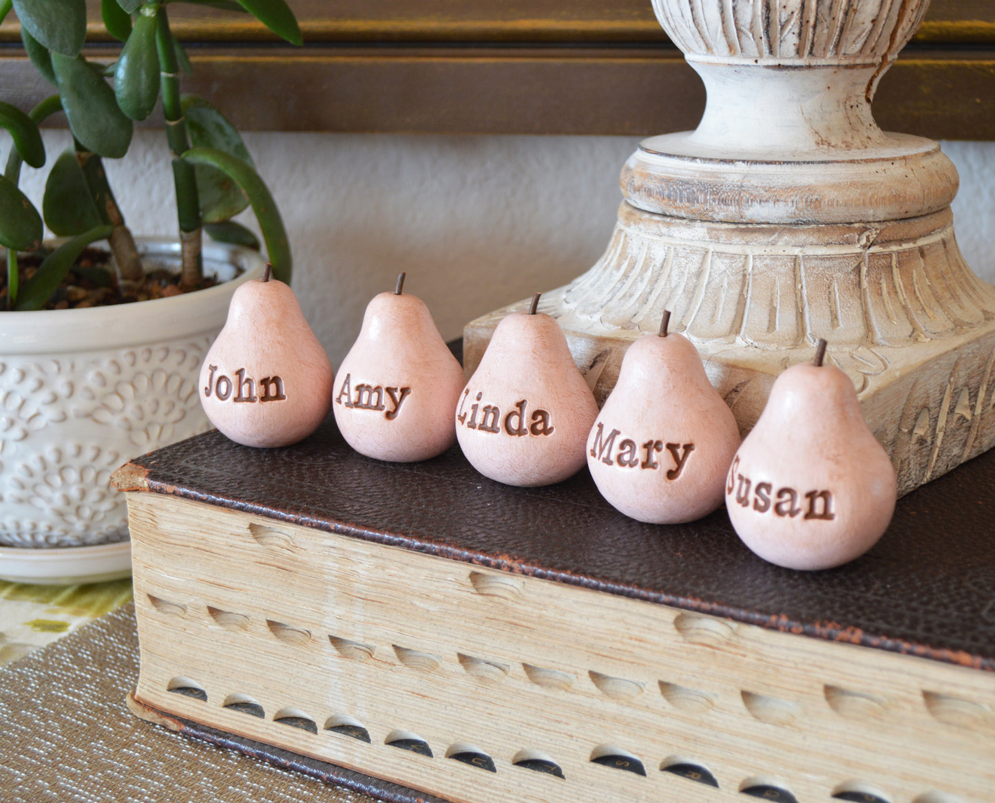 Custom worded vintage pink pears / Any words you want / FREE SHIPPING