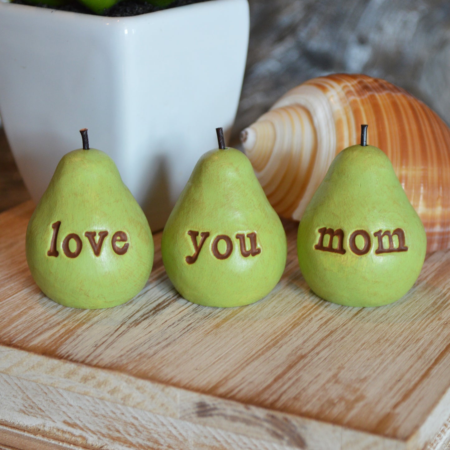 Gift for mom / Mother's Day Birthday gift for mothers / 3 green love you mom pears