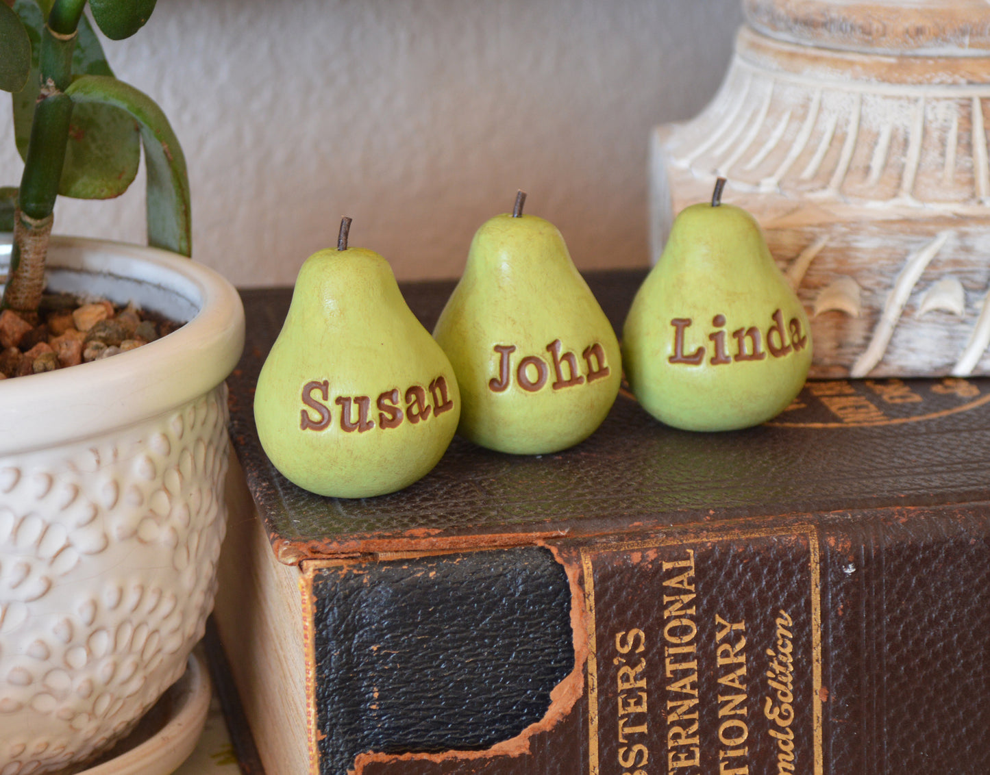 Custom worded vintage green pears / Any words you want