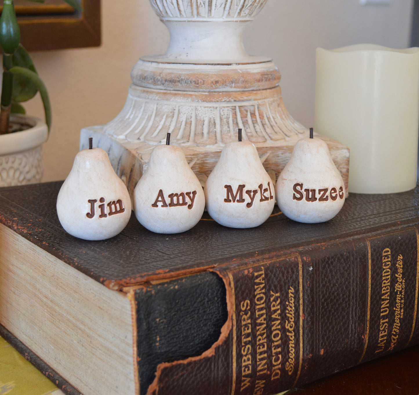 Custom worded vintage white pears / Any words you want