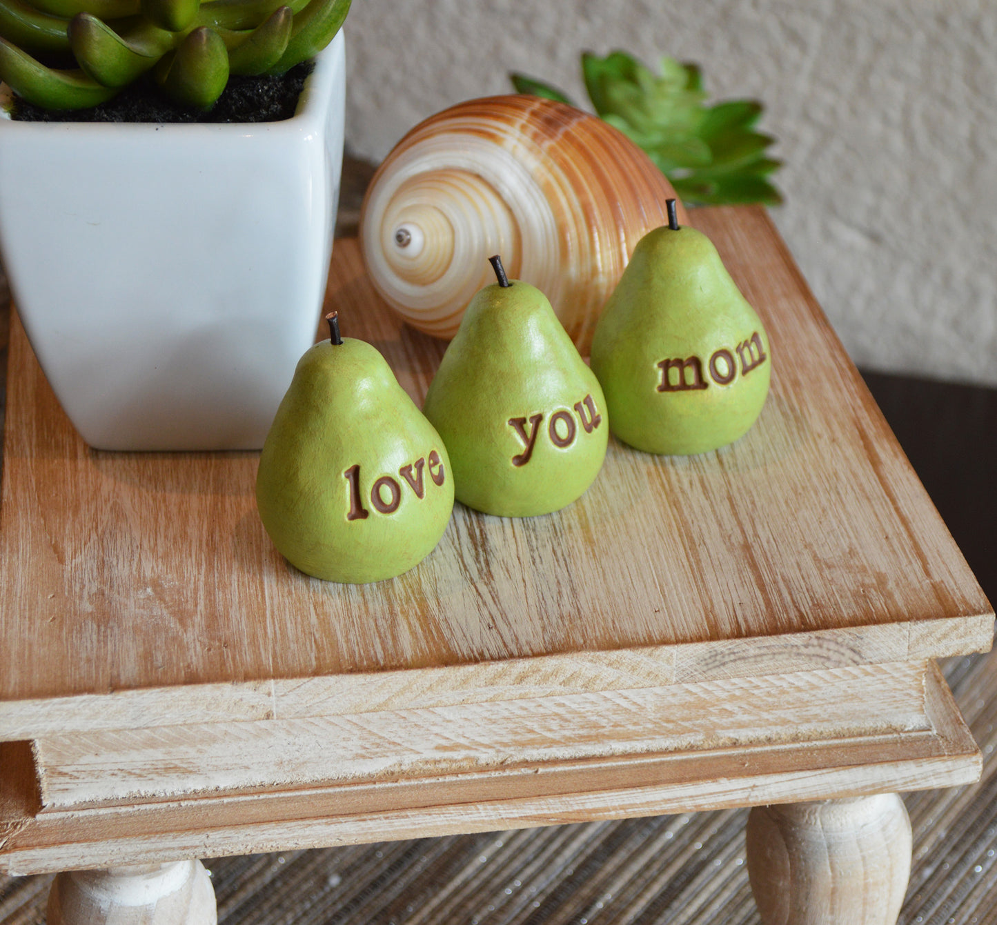 Gift for mom / Mother's Day gift for mothers / 3 green love you mom pears /FREE SHIPPING