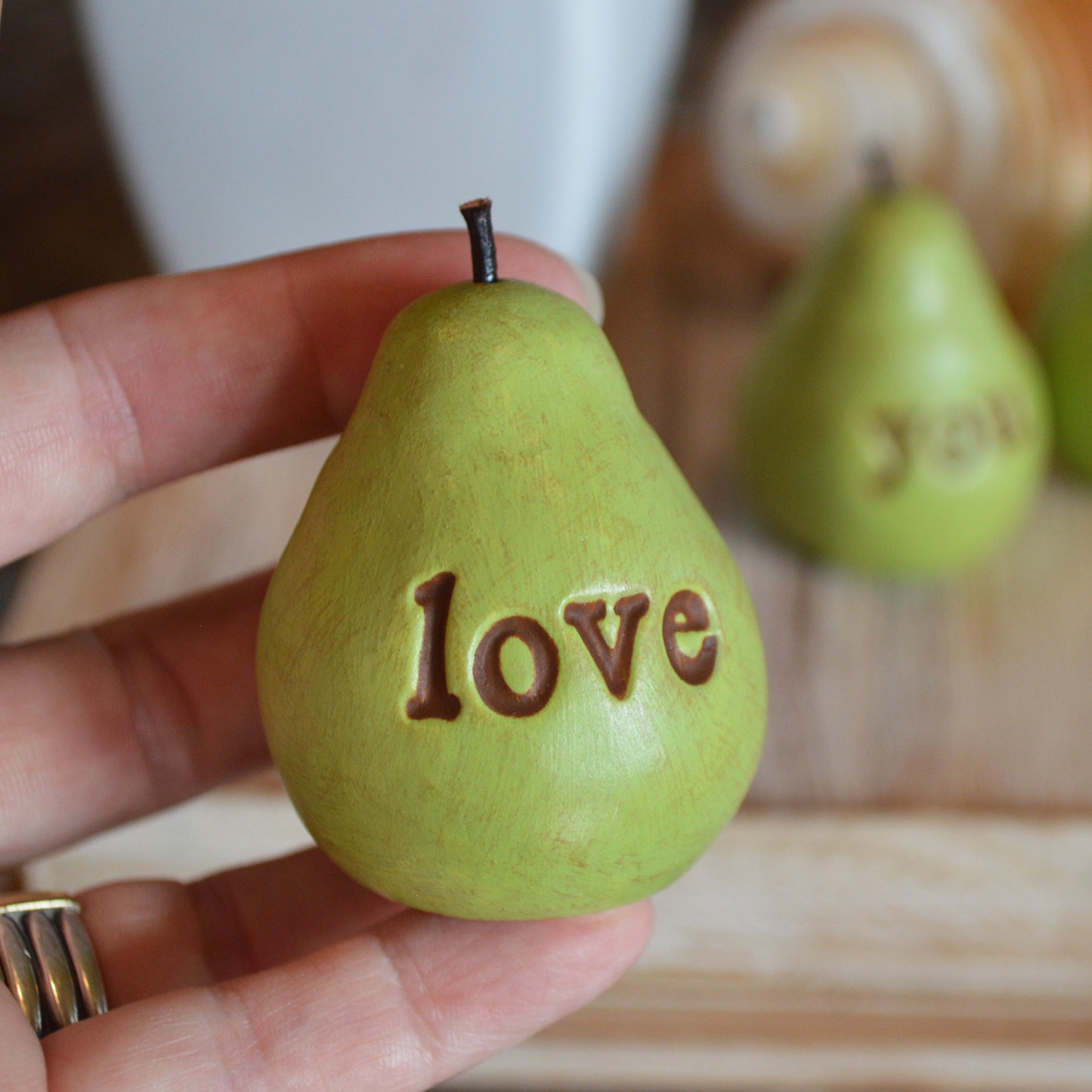 Gift for mom / Mother's Day Birthday gift for mothers / 3 green love you mom pears