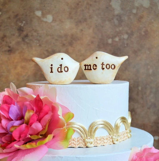 Wedding cake toppers / i do me too birds / rustic handmade bride and groom topper birds for your wedding cake decor