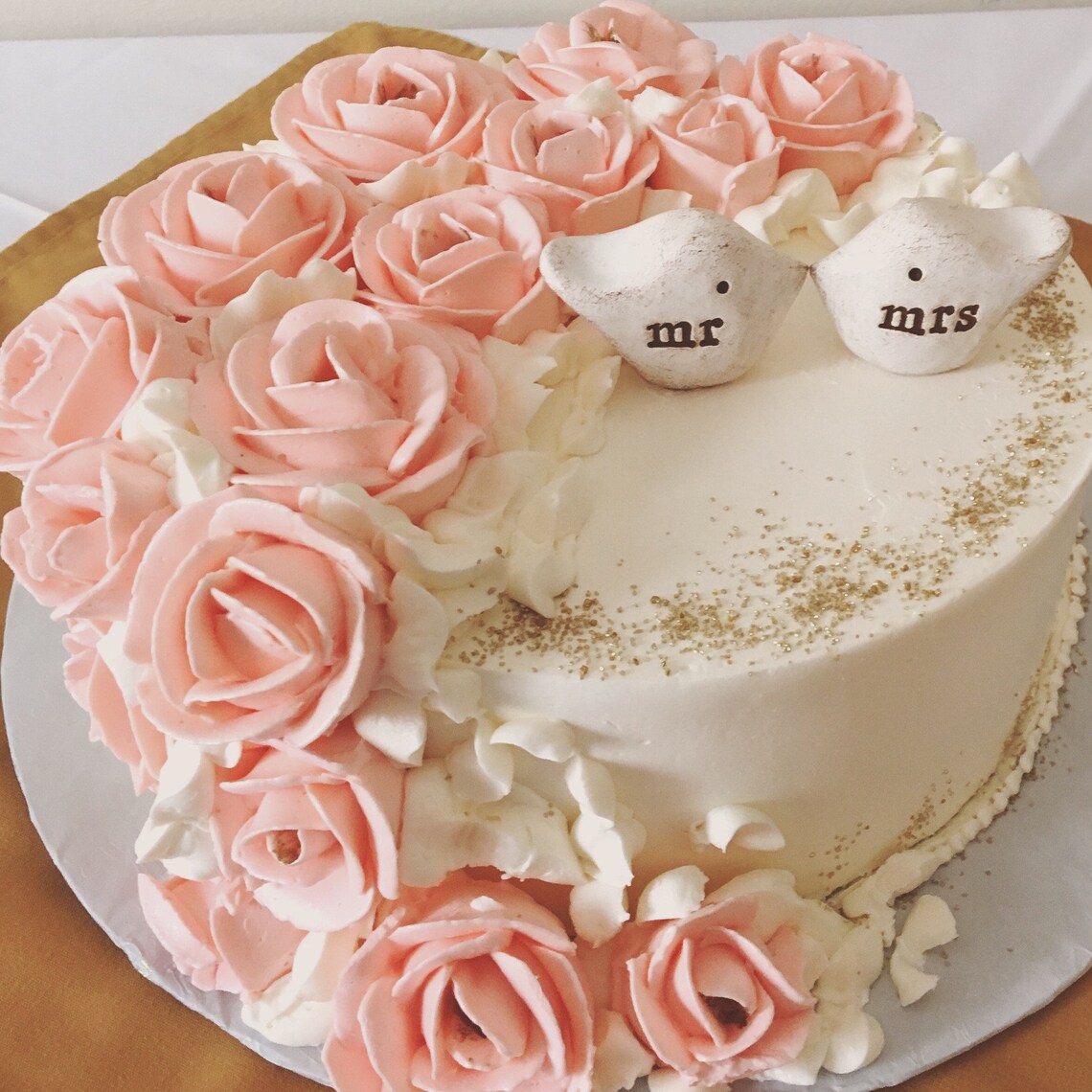 mr mrs wedding cake topper love birds / bride groom / vintage white clay love birds cake decor