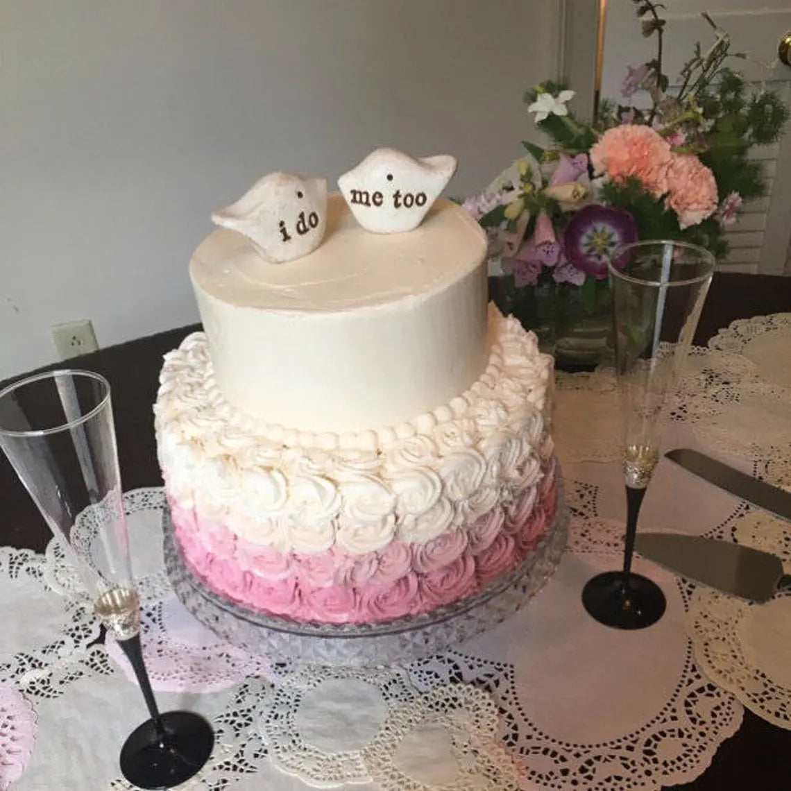 Wedding cake toppers / i do me too birds / rustic handmade bride and groom topper birds for your wedding cake decor