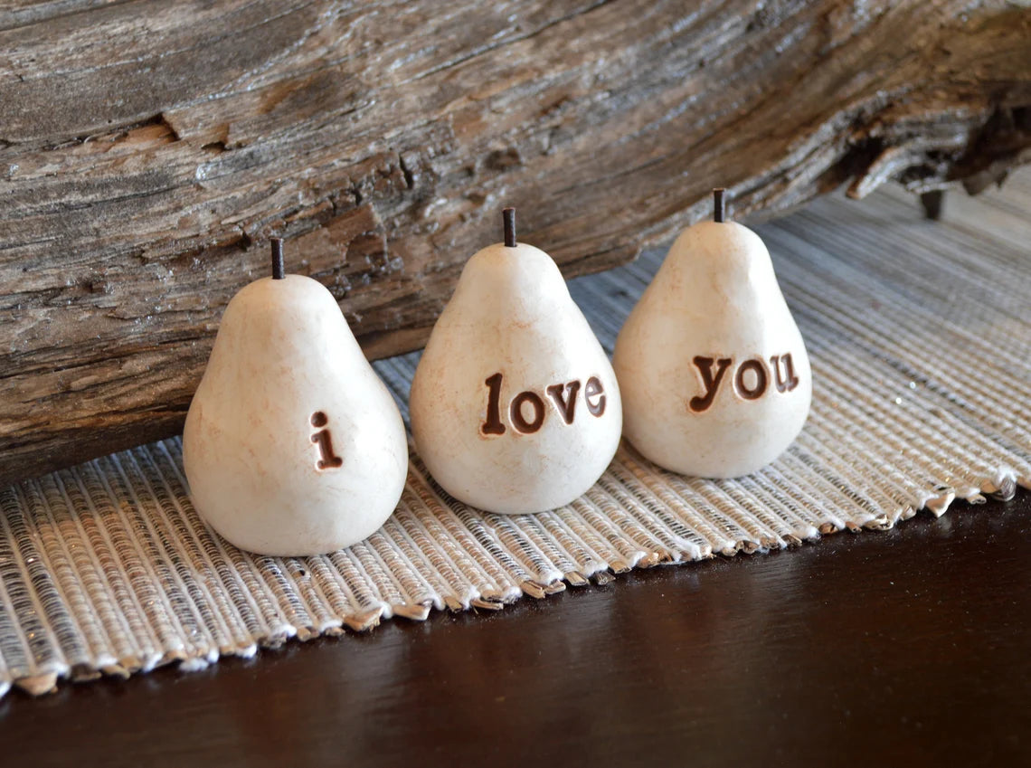 Rustic white i love you pears / FREE SHIPPING