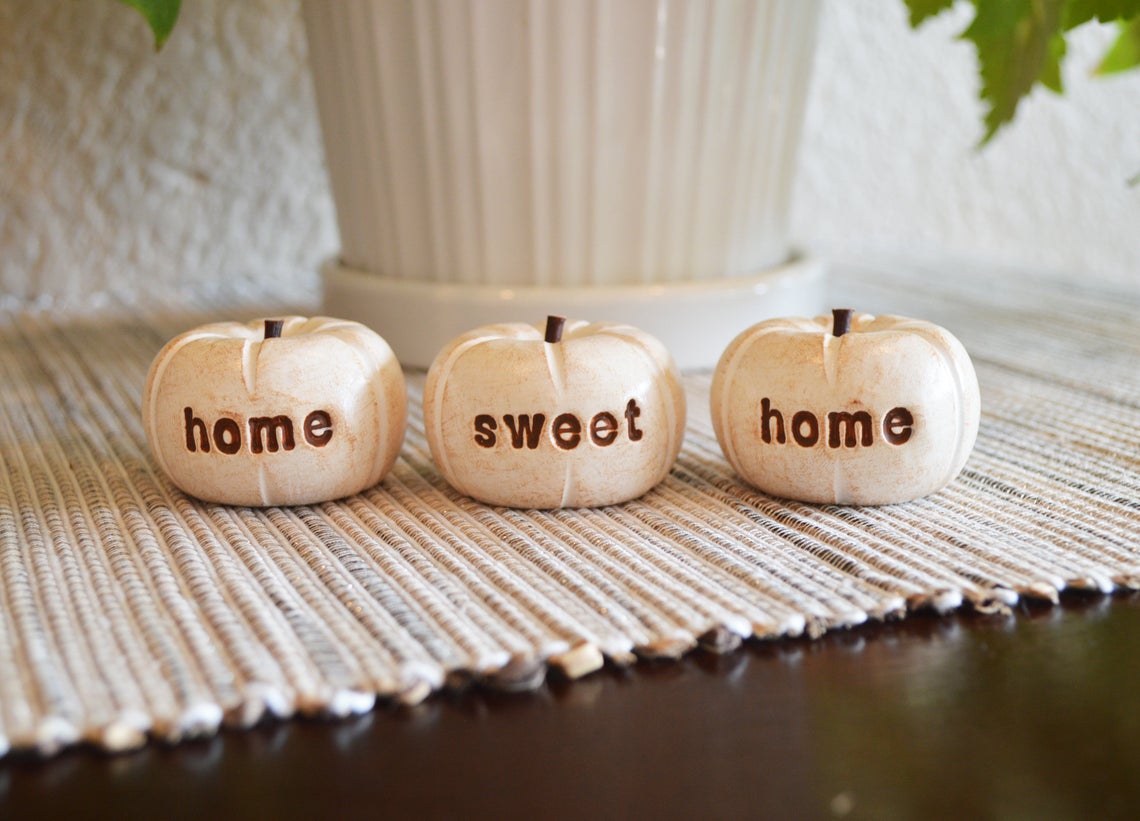 3 rustic white home sweet home pumpkins / FREE SHIPPING