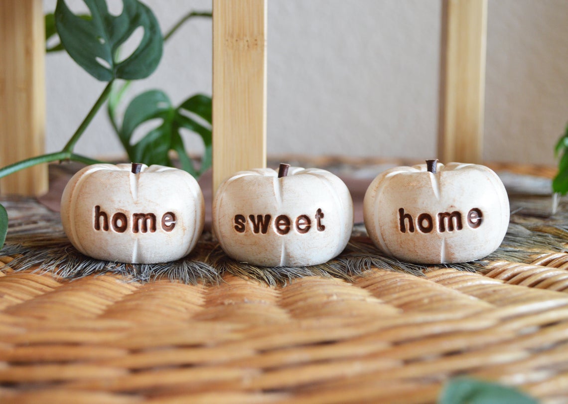 3 rustic white home sweet home pumpkins / FREE SHIPPING