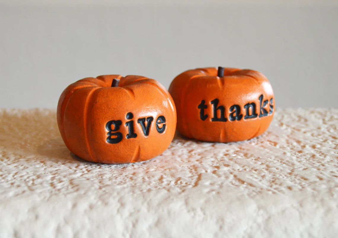 Rustic orange give thanks pumpkins / kitchen decor gift