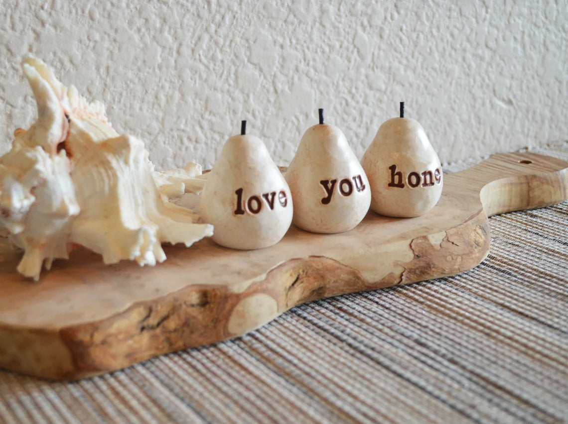 Rustic white love you honey pears / FREE SHIPPING
