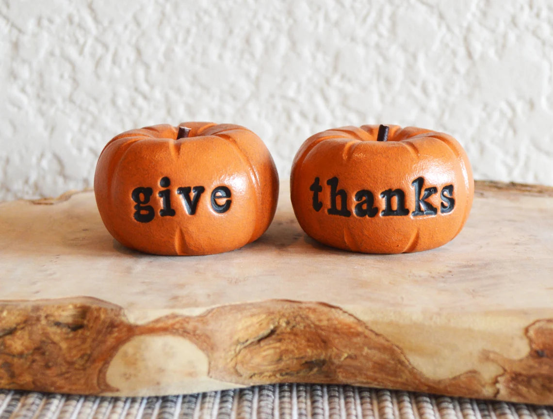 Rustic orange give thanks pumpkins / kitchen decor gift