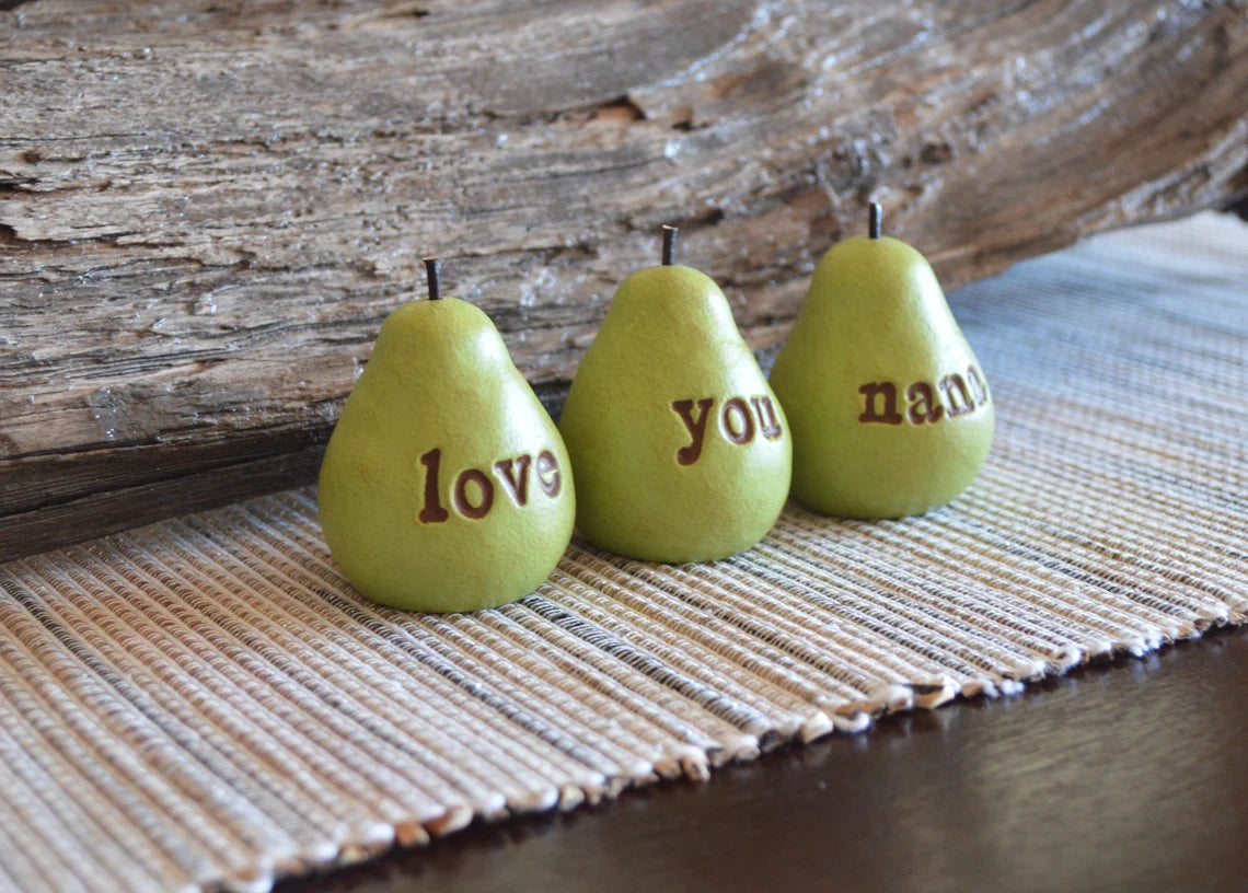 3 rustic green love you nana pears