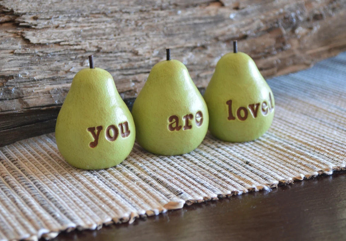 3 rustic green you are loved pears